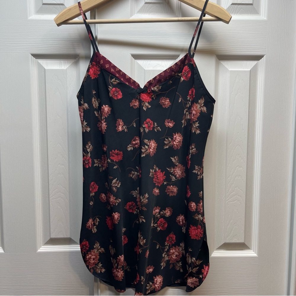 Vintage California Dynasty Women’s Black Red Floral Slip Dress /Nightgown Sz M